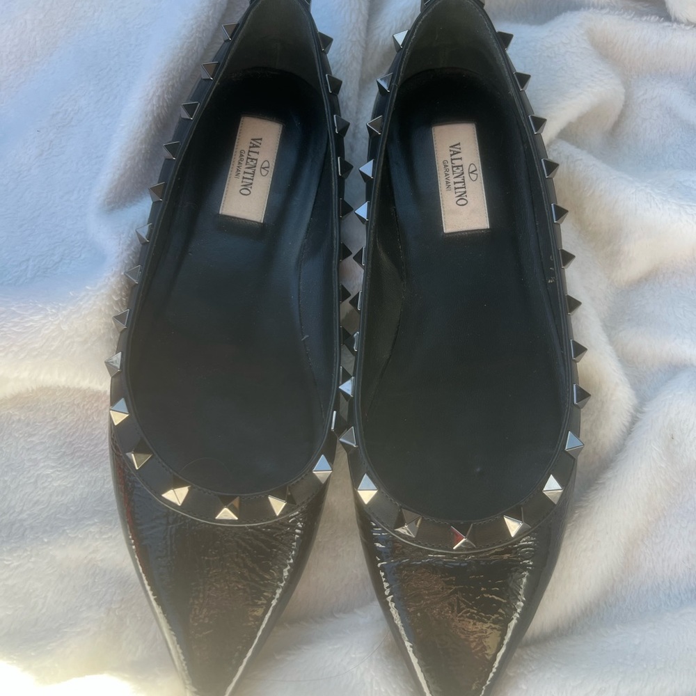 Valentino Rockstud Ballet Flats 37.5 Patent Black